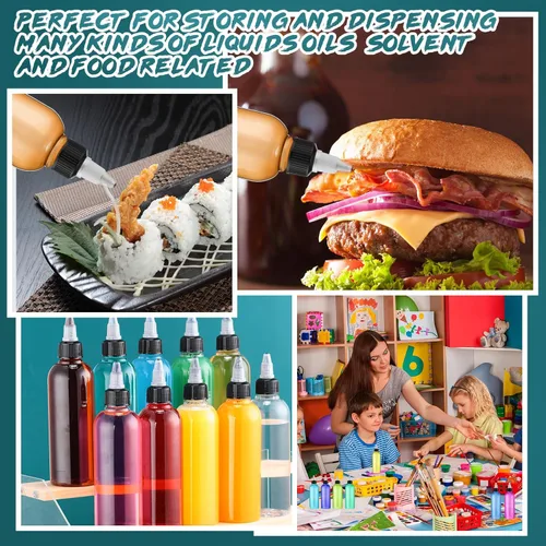 Vista 5 de Tanlade Paquete de 50 botellas redondas de plástico de 3.4 onzas con tapas, dispensador de aceite para campamento, botellas de pintura con tapas