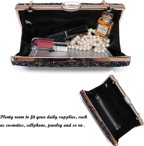 Vista 6 de CARIEDO Bolso de mano brillante para mujer, elegante bolsa de noche con purpurina para baile, boda, fiesta, graduación, novia, Decoración