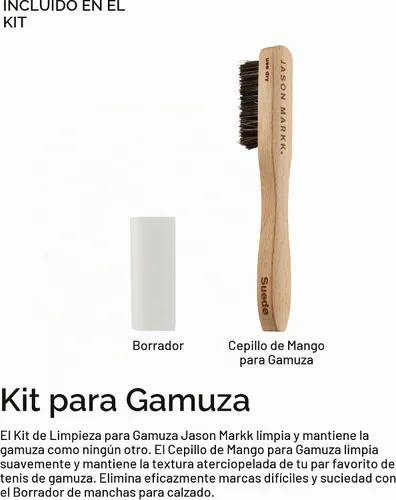 Vista 2 de Jason Markk Quick Clean & Suede - Kit de limpieza de 4 piezas, cepillo de gamuza y borrador de manchas, espuma lista para usar y cepillo delicado