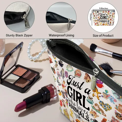 Vista 5 de jeilink Linda chica ama a los animales, bolsa de maquillaje divertida de viaje, bolsa de aseo de viaje, recuerdos de fiesta de animales, decoración