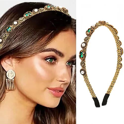 Vista 7 de Diademas de perlas doradas barrocas con diamantes de imitación para el cabello, aro de cristal para mujer (elegante)