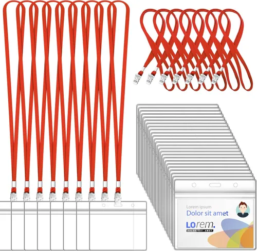 Vista 8 de 100 piezas de cordones para tarjetas de identificación y 100 piezas de soportes horizontales de plástico transparente para tarjetas