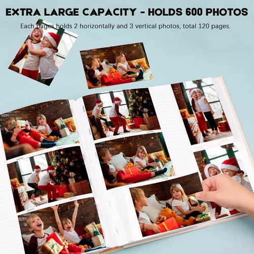 Vista 2 de Álbum de fotos de 600 bolsillos 4x6 con espacio para escribir, álbum de fotos de gran capacidad 4x6 que contiene 600 fotos horizontales