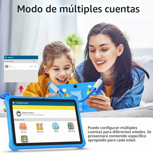 Vista 6 de PRITOM Tablet infantil de 7 pulgadas con cordón, tableta Android 13 de 32 GB con WiFi, cámara dual, educación, juegos, software para niños Azul
