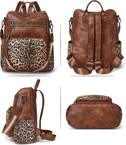 Vista 39 de OPAGE - Mochila de cuero para mujer, con borla de moda, bolso de hombro, mochila grande, bolsa de viaje, gris, L