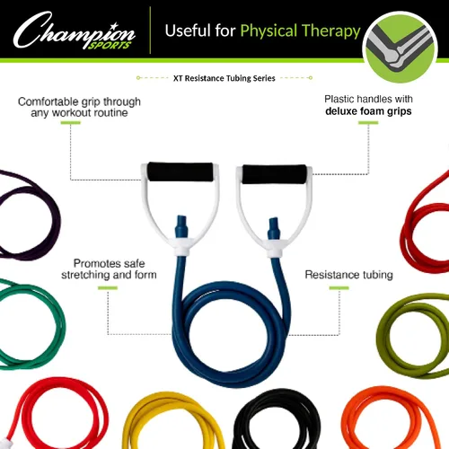 Vista 5 de Champion Sports Bandas de tubo de resistencia para hombres y mujeres, banda elástica duradera para entrenamiento de fuerza, estiramiento