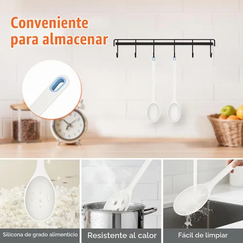 Vista 6 de Cuchara de cocina de silicona, cucharas sólidas y ranuradas Blanco