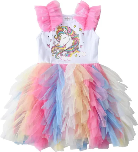 Vista 8 de DXTON Vestidos de verano de manga corta tutú para niña, para fiesta, boda, cumpleaños