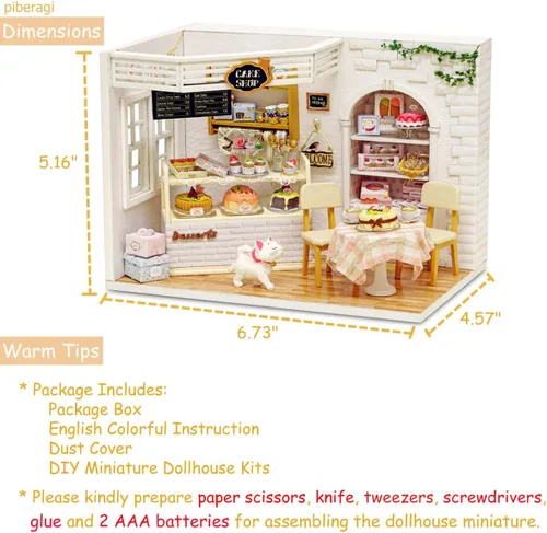 Vista 6 de Kit de casa de muñecas en miniatura con muebles, a escala 1:24, accesorios de casa de muñecas de madera, a prueba de polvo para niños, adolescentes