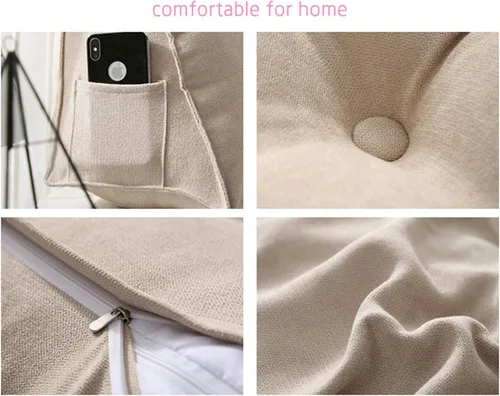 Vista 3 de Cojín triangular extra de lectura, cojín de cabecera con cuña y respaldo de cama, cojín de respaldo de cama para cama doble, funda extraíble, beige
