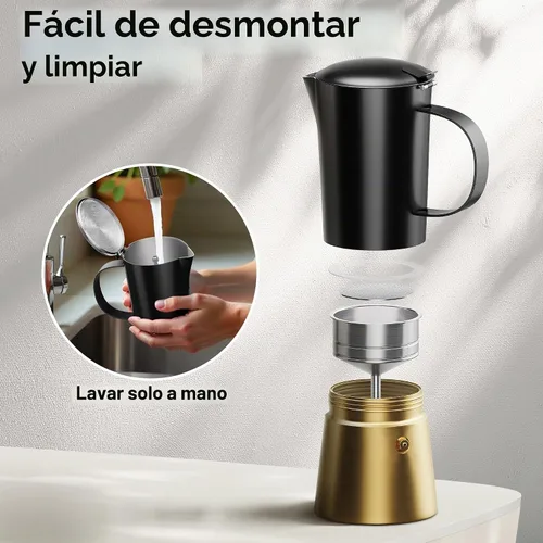 Vista 6 de Cafetera de acero inoxidable Moka Pot de 6 tazas (12 onzas líquidas), cafetera de estufa para inducción, estufas de gas y eléctricas, cafetera
