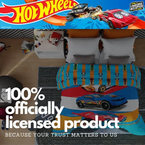 Vista 6 de Franco Ropa de cama para niños, edredón reversible de microfibra súper suave, tamaño individual/matrimonial, Hot Wheels