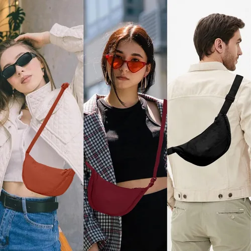 Vista 7 de Nylon Crescent Crossbody Bag for Women Purses Trendy Men,Small Travel Sling Bag Hobo