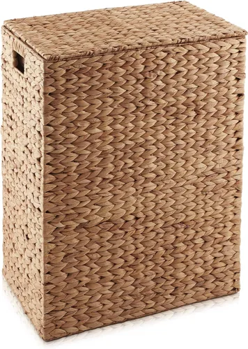 Vista 4 de Casafield gran cesta de lavandería con tapa y bolsa interior extraíble - Canela, cesta de lavandería rectangular tejida de jacinto de agua