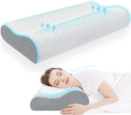 Vista 10 de CloudBliss Almohada cervical ergonómica para dormir, almohada cervical cervical para aliviar el dolor de cuello, almohada de espuma viscoelástica