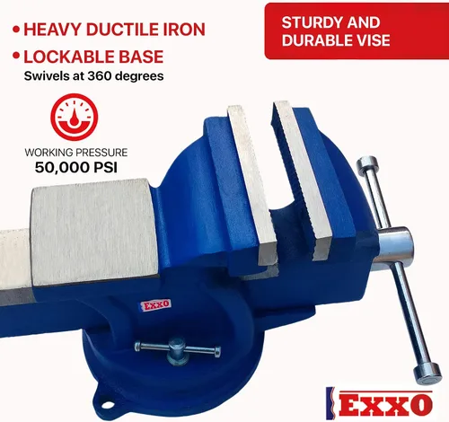 Vista 7 de EXXO Tools - Tornillo de banco de 4 pulgadas, tornillo de banco de 4 pulgadas, giratorio de 360 grados con base de bloqueo, tornillo de banco