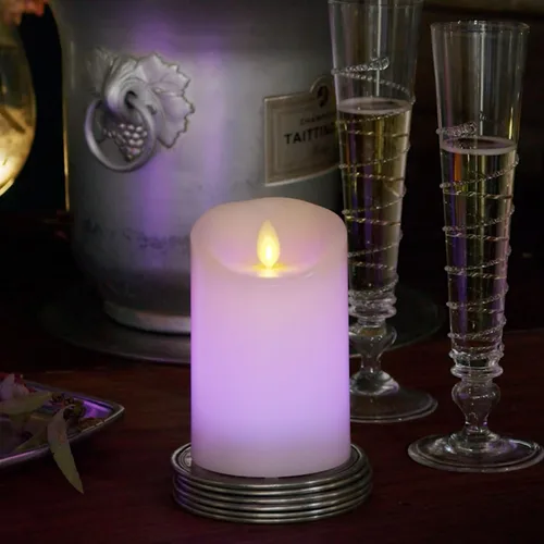 Vista 4 de Luminara Vela LED sin llama que cambia de color de 3 x 4.5 pulgadas, llama móvil de cera real, funciona con pilas con control remoto de 18 botones