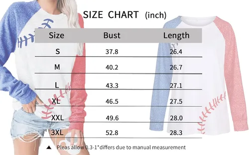 Vista 5 de ETATNG Camisetas raglán para mujer, camiseta de béisbol con cuello redondo y estampado de retazos