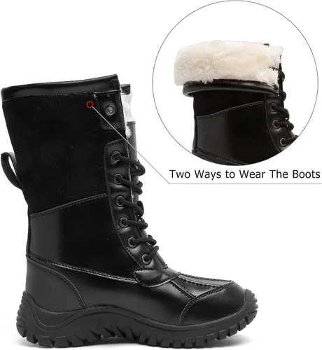 Vista 3 de Botas de invierno para mujer, impermeables, cálidas, con forro de piel sintética, botas de nieve para mujer, botas de nieve a la moda, botas de pato