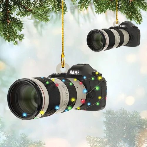 Vista 26 de Adorno personalizado para cámara, adornos de cámara personalizados para árbol de Navidad, cámara de película, adorno de Navidad, adorno