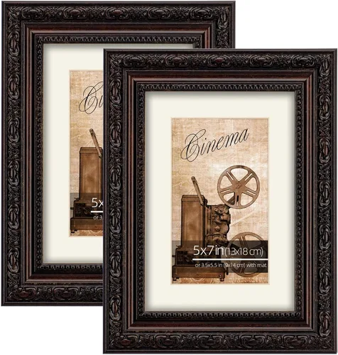 Vista 24 de Paquete de 2 marcos de fotos clásicos adornados de bronce antiguo de 5 x 7 pulgadas, con paspartú de 3.5 x 5.5 pulgadas, pantalla de mesa o pared