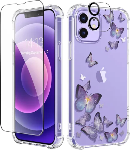 Vista 188 de GVIEWIN - Funda para iPhone 11 con protector de pantalla + protector de lente de cámara, cubierta protectora transparente suave de poliuretano