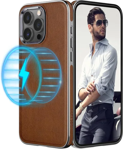 Vista 15 de LOHASIC Funda de piel para iPhone 15 Pro Max, funda magnética suave compatible con accesorios MagSafe, funda de diseño minimalista clásico i Phone