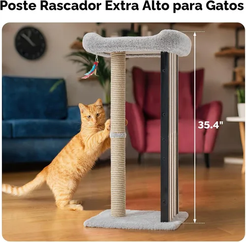 Vista 3 de Veehoo Poste Rascador de Gatos de 35" de Altura para Gatos de Interior Adultos, Almohadilla Rascadora para Gatos Robusta con Marco de Metal