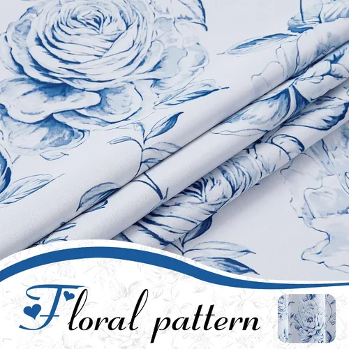 Vista 8 de Beauoop - Cortinas florales 100% blackout, de 84 pulgadas de largo, 2 paneles, para dormitorio, sala de estar, azul marino y blanco