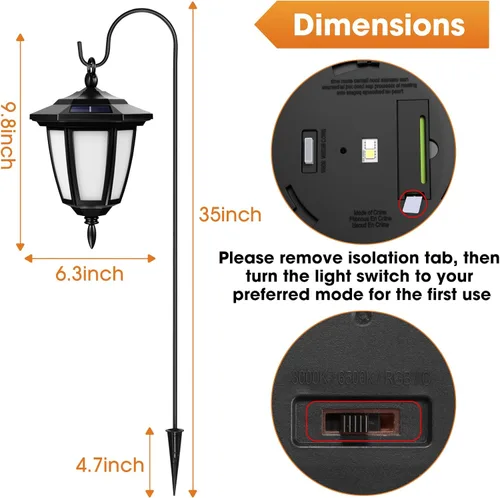 Vista 3 de Luces Colgantes Solares de 34 Pulgadas, Luces de Gancho de Pastor con 4 Modos de Iluminación, Impermeables, Luces de Linterna Solar Decorativas