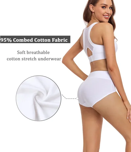 Vista 3 de wirarpa Ropa interior de algodón para mujer, de cintura alta, cobertura completa, paquete de 4 unidades (talla regular y grande)
