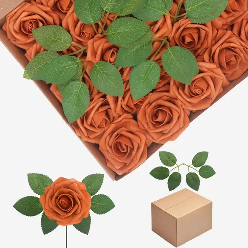 Vista 48 de Flores artificiales, rosas falsas de espuma de aspecto real, combo de flores artificiales de boda para ramos de boda, centros de mesa, arreglos