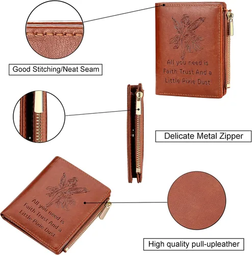 Vista 3 de Cartera de cuero inspirada en Tinkerbell de regalo, todo lo que necesitas es fe confianza y un poco de pixie, cartera de polvo para regalo de cuento