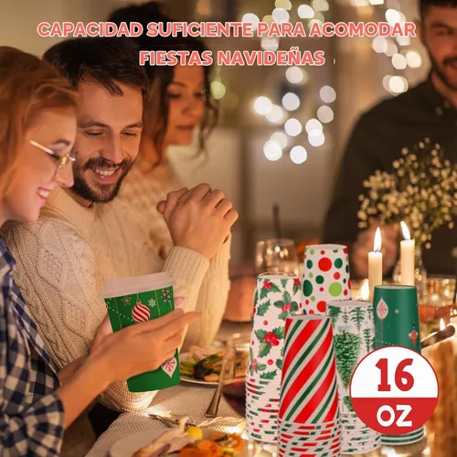 Vista 6 de 36 juegos/108 vasos de papel de Navidad de 16 onzas desechables de Navidad para llevar, tazas de café con tapas y mangas, taza de café de cacao