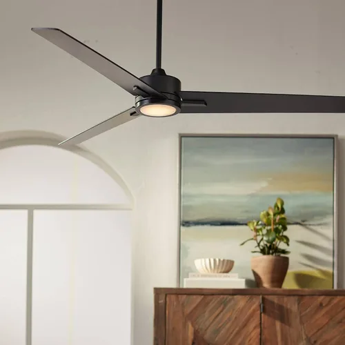 Vista 8 de Casa Vieja Ventilador de techo industrial moderno de 3 aspas Monte Largo de 60 pulgadas con luz LED regulable, control remoto, negro mate para sala