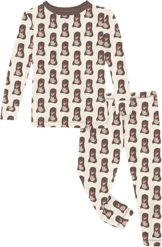 Vista 64 de KicKee Pants Conjunto de pijama de manga larga con estampado de piezas