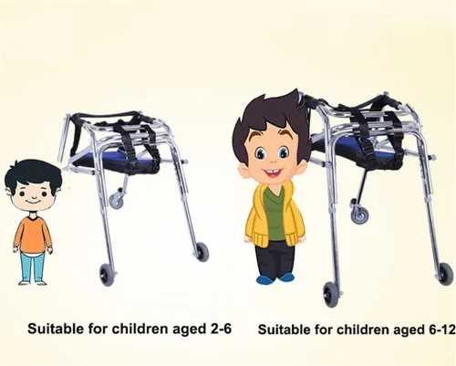 Vista 4 de Andador plegable para niños con ruedas, caminador ajustable de altura de aleación de aluminio, andador con ruedas posteriores ligeros, andador