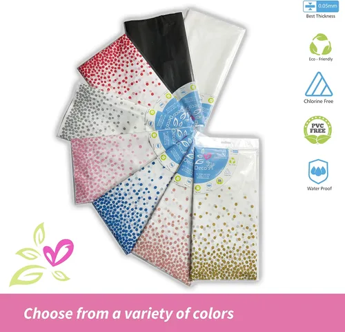 Vista 2 de Mantel de plástico prémium para fiestas, manteles desechables, diseño elegante, decoración de puntos negros y dorados, impermeable, mantel