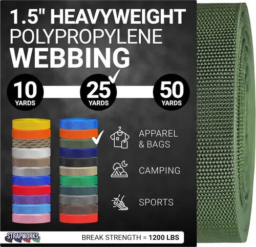 Vista 45 de Strapworks Heavyweight Polypropylene Webbing - Heavy Duty Poly Strapping for Outdoor DIY Gear Repair, 1.5 Inches
