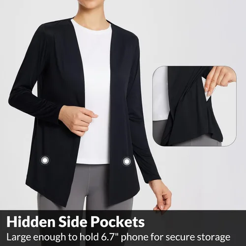 Vista 4 de BALEAF Cárdigan ligero UPF 50+ con bolsillos, manga larga, protección UV, ropa de secado rápido para mujer