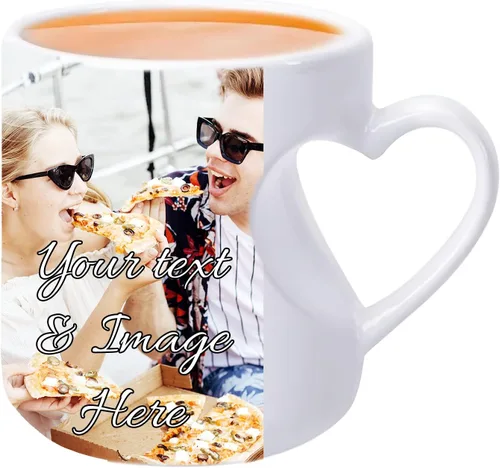 Vista 6 de Tazas personalizadas de porcelana con texto e imagen para parejas (corazón regular)