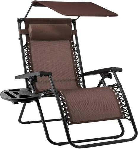 Vista 29 de Sillón plegable de gravedad cero para patio, con toldo ajustable y reposacabezas Amatista púrpura