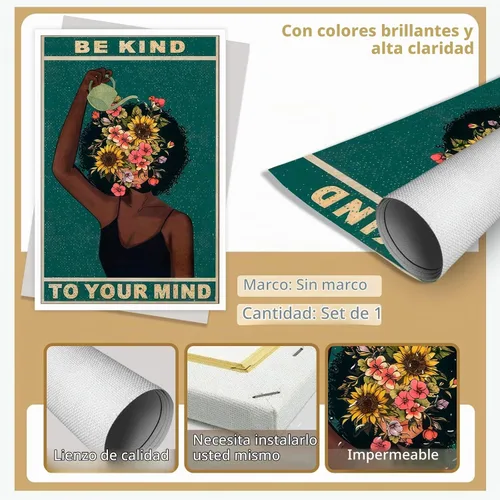 Vista 2 de Dcvjiy Póster retro con texto en inglés «Be Kind To Your Mind» de moda con texto en inglés «Be Kind To Your Mind» («Be Kind To Your Mind») con texto
