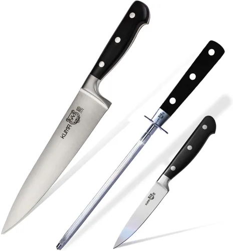 Vista 10 de KUMA Cuchillo de chef multiusos (juego de 3) – Cuchillo de chef afilado fuera de la caja – Cuchillo de chef de 8 pulgadas para tallar, cortar
