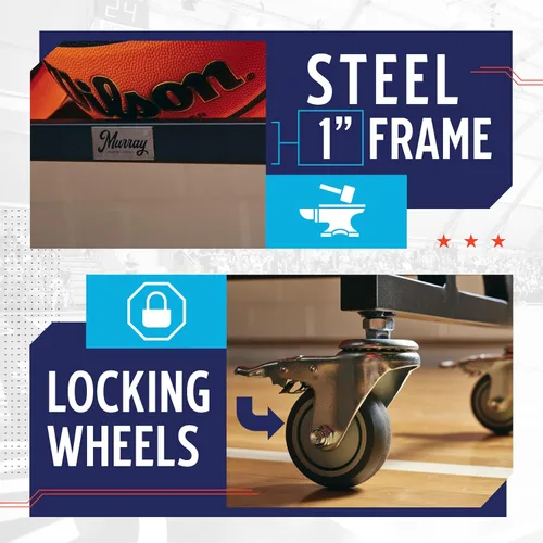 Vista 3 de Murray Sporting Goods Estante de baloncesto premium Carrito de bolas resistente de 3 niveles y 15 bolas con ruedas Pin de caída para preferencia