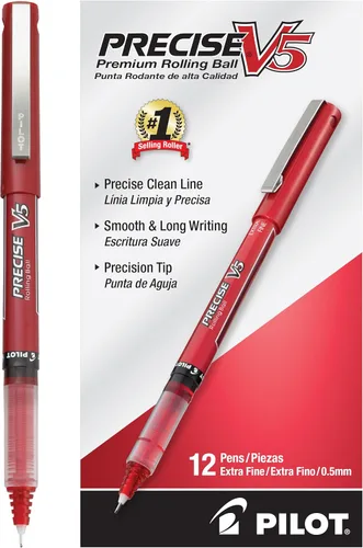 Vista 9 de Pilot, Precise V5, Bolígrafos de Tinta Líquida con Tapa de Bola Rodante, Punta Extra Fina 0.5 mm (0.020 in), Colores Surtidos, Paquete de 12