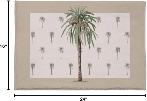 Vista 2 de Alfombra de baño antideslizante con diseño geométrico de palmeras tropicales de verano sobre fondo marrón, suave, peludo, largo, peludo, de 16 x 24