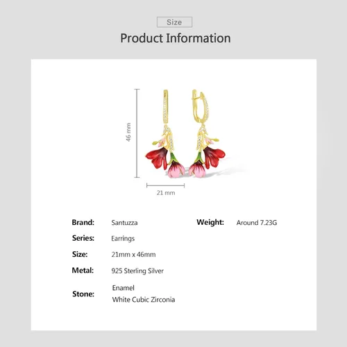 Vista 4 de Santuzza - Aretes con gema, esmaltados, de flor, de plata de ley 925