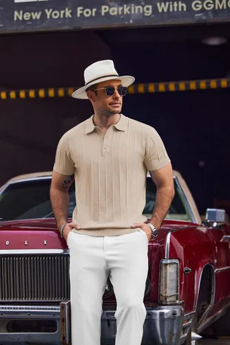 Vista 13 de COOFANDY Camisas polo de punto para hombre de manga corta con textura acanalada Camisas de golf casuales y ligeras con cuello Camiseta de polo