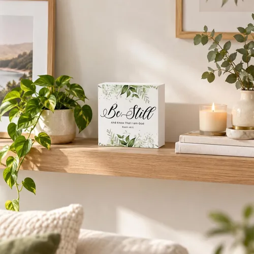 Vista 4 de Be Still And Know That I Am God, letrero decorativo de caja de madera con versículos bíblicos, placa rústica religiosa de bloque de madera, letrero